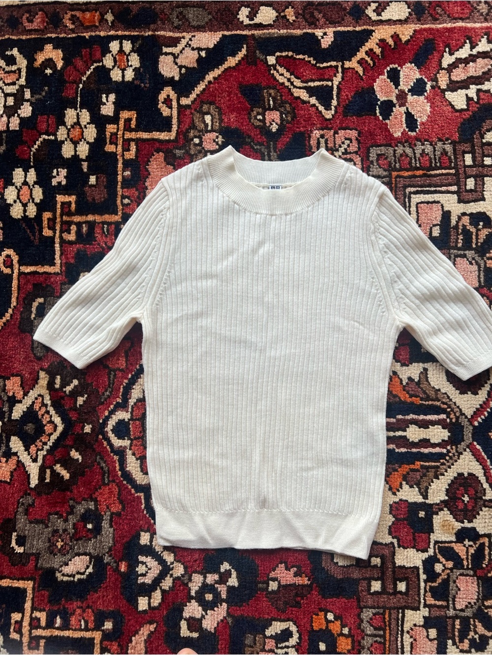 Women's Cream Ribbed Short-Sleeve Sweater Uniqlo